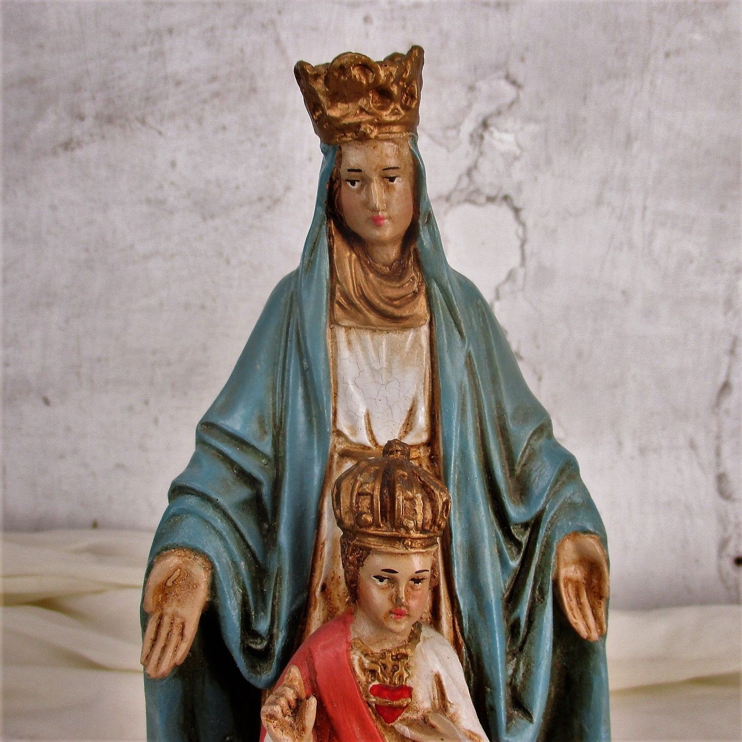 Statue Virgin Mary Open Hands Infant Of Prague Snake Resin Extremely  Htf 10.23" photo furniture