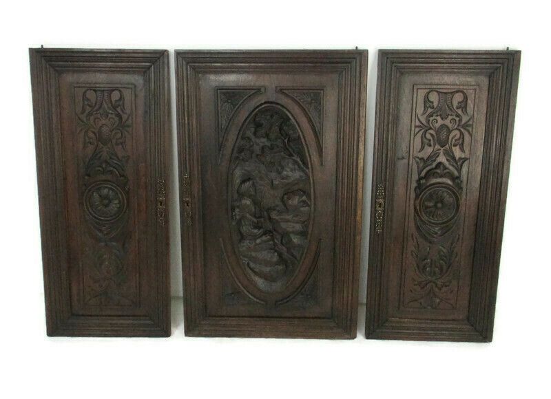 Set Of 3  Door Panels Reclaimed Architectural Antique Oak Shepherd Breton Style