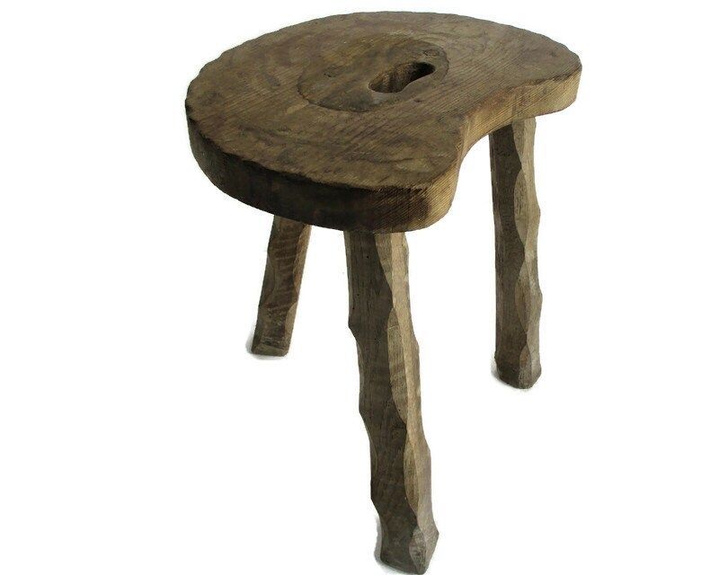 Vintage Hand Carved Wood  Milking Stool Pedestal Table Plant Flower Bonsai Stand