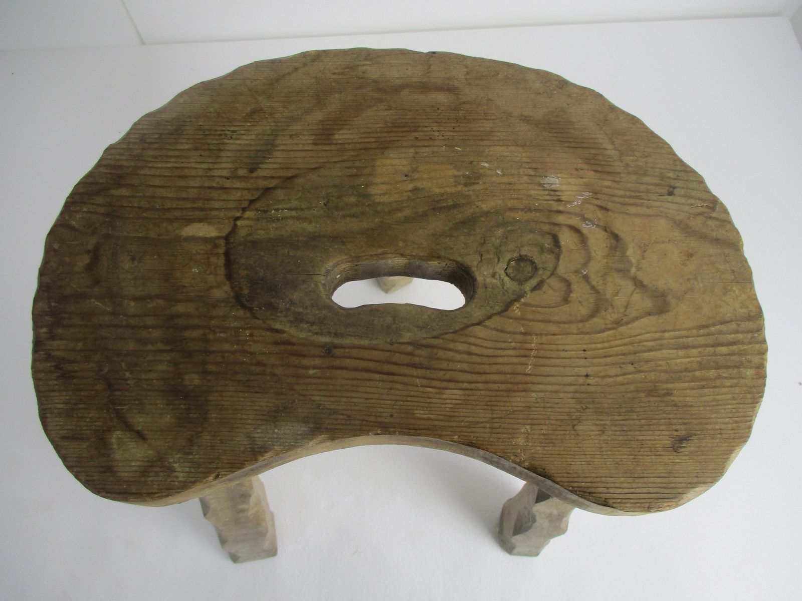 Vintage Hand Carved Wood  Milking Stool Pedestal Table Plant Flower Bonsai Stand photo vinterior