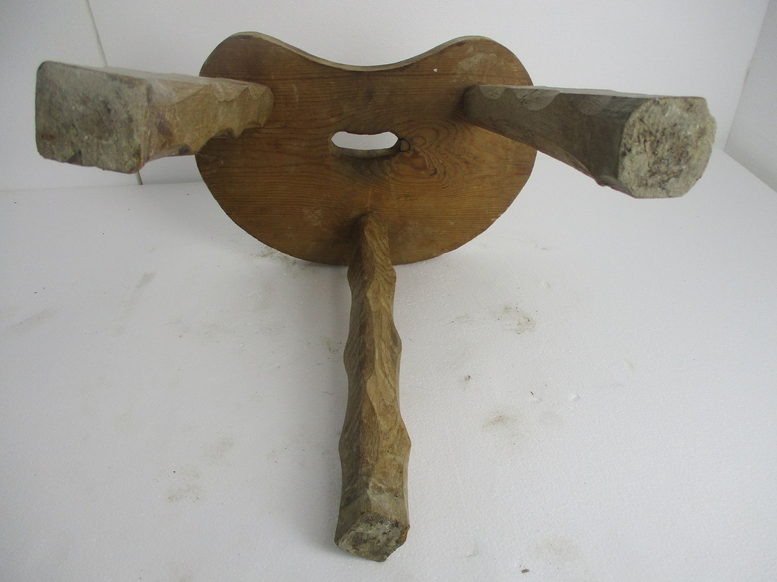 Vintage Hand Carved Wood  Milking Stool Pedestal Table Plant Flower Bonsai Stand photo vintage