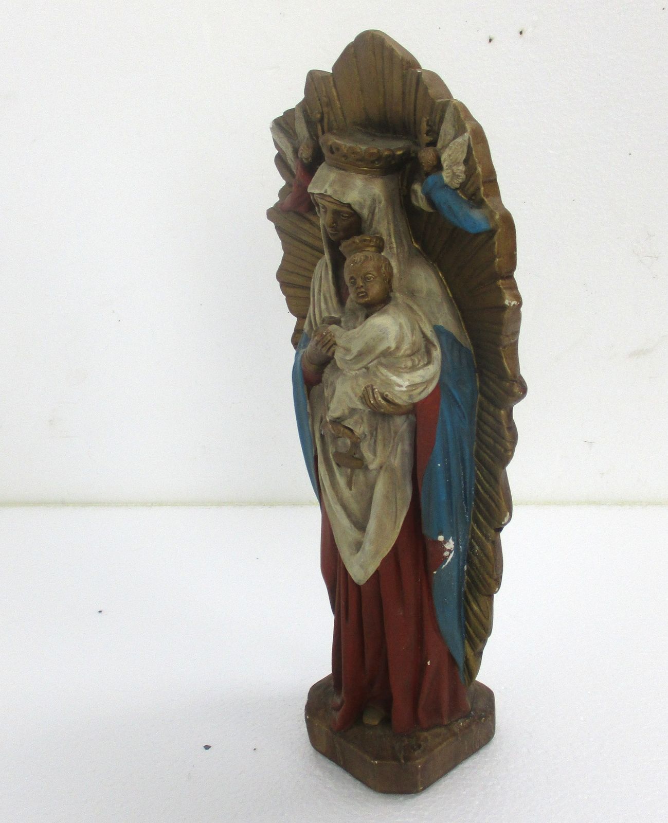 Virgin Mary Lady Of Perpetual Help  Madonna Infant Plaster Statue Angel Polychro photo 125.0