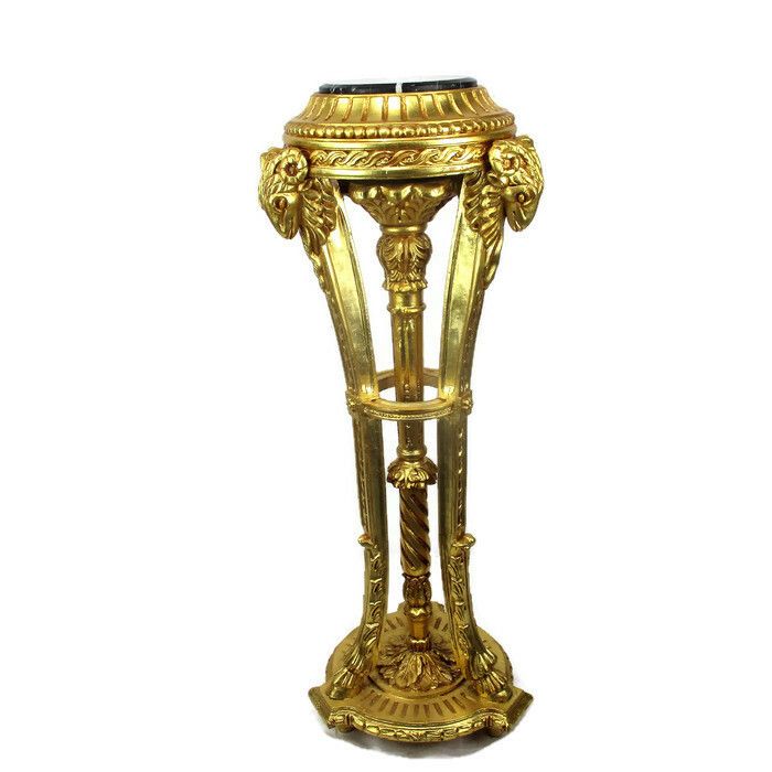 Gorgeous Gold Gilded Doré Pedestal  Plant Stand Table Rams Head Marble Top Wow