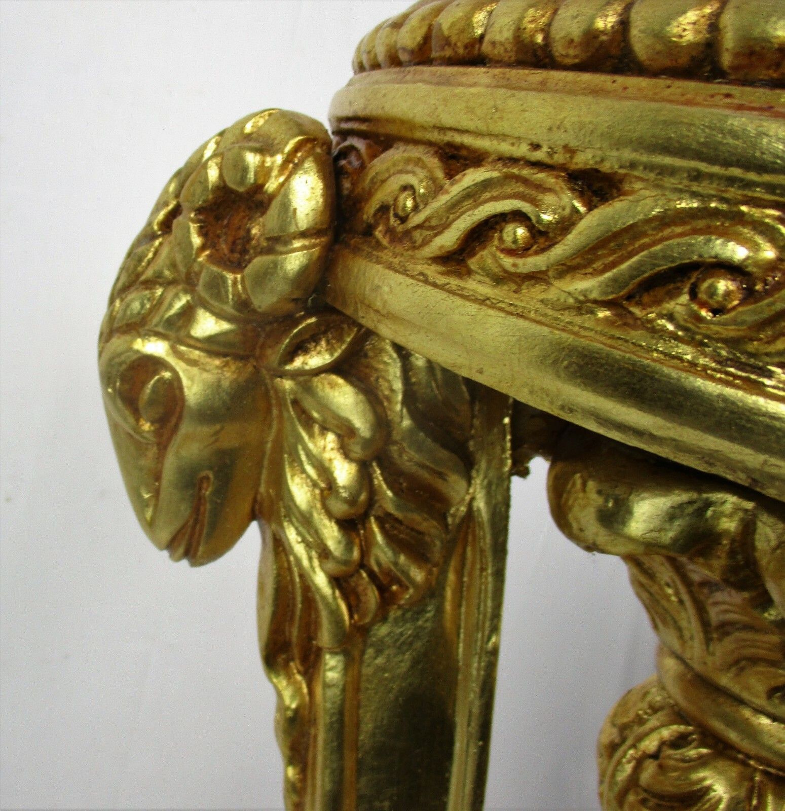 Gorgeous Gold Gilded Doré Pedestal  Plant Stand Table Rams Head Marble Top Wow photo Home Decor