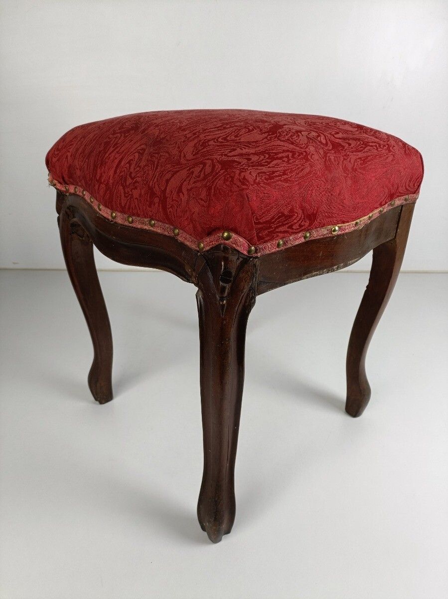 Antique Footstool Ottoman Wooden Legs Foot Rest 19th Century Louis XV Style Pink photo furniture