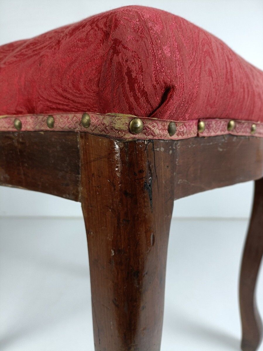 Antique Footstool Ottoman Wooden Legs Foot Rest 19th Century Louis XV Style Pink photo vintage