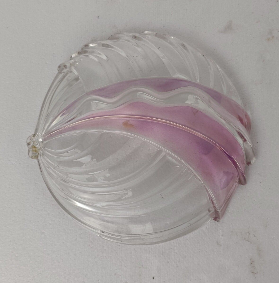 Art Glass Dish Centerpiece  Serving Tray Era Murano Pink Clear Shell Form Gorgeo photo vinterior