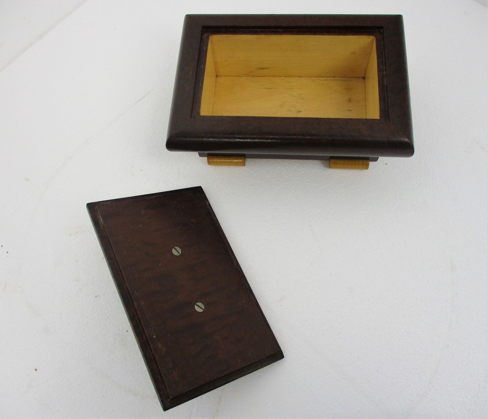 Art Deco Hand Carved Two Toned Wood Jewelry Trinket Tobacco Box Ornate Funky photo buy