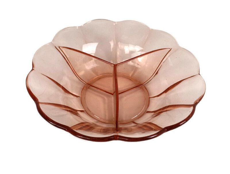 Art Deco Bowl Dish Centerpiece Basket  Art Glass Pink Val Sain Lambert Antique