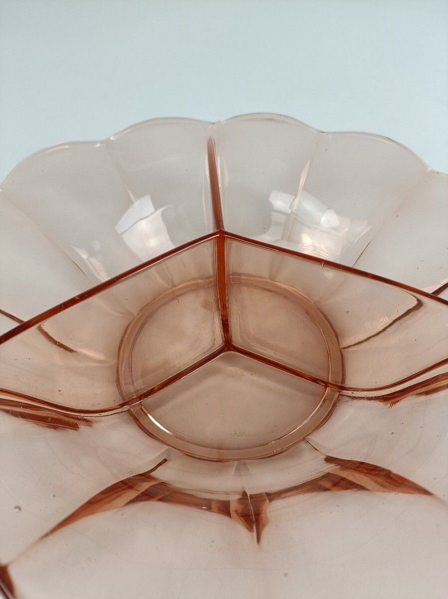 Art Deco Bowl Dish Centerpiece Basket  Art Glass Pink Val Sain Lambert Antique photo vinterior