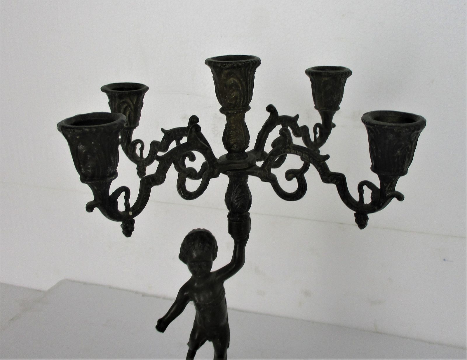 Large Vintage Brass Ornate 5 Arm Candle Holder Candelabra Putti Gorgeous photo furniture