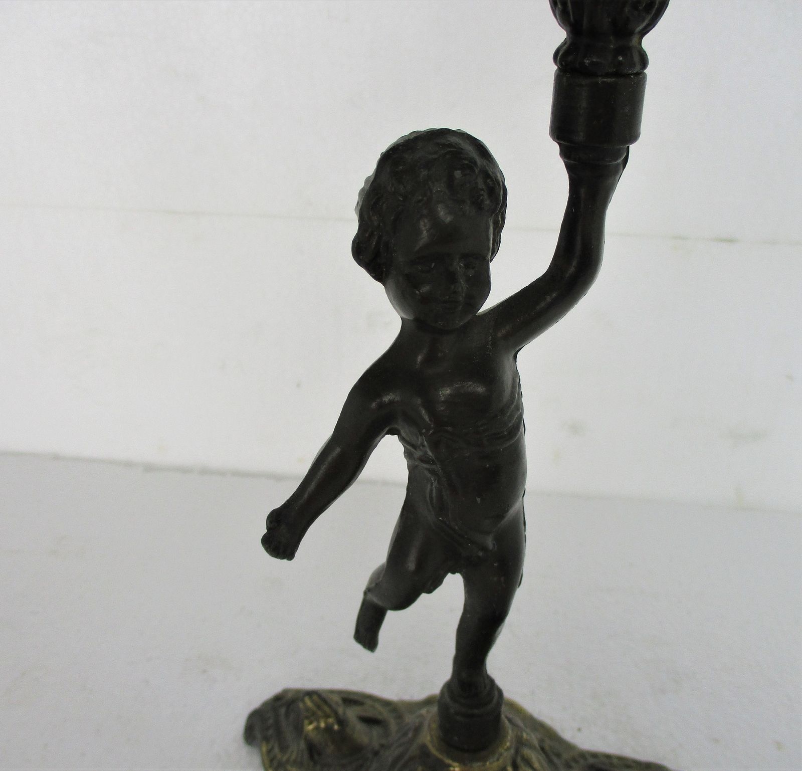Large Vintage Brass Ornate 5 Arm Candle Holder Candelabra Putti Gorgeous photo for sale