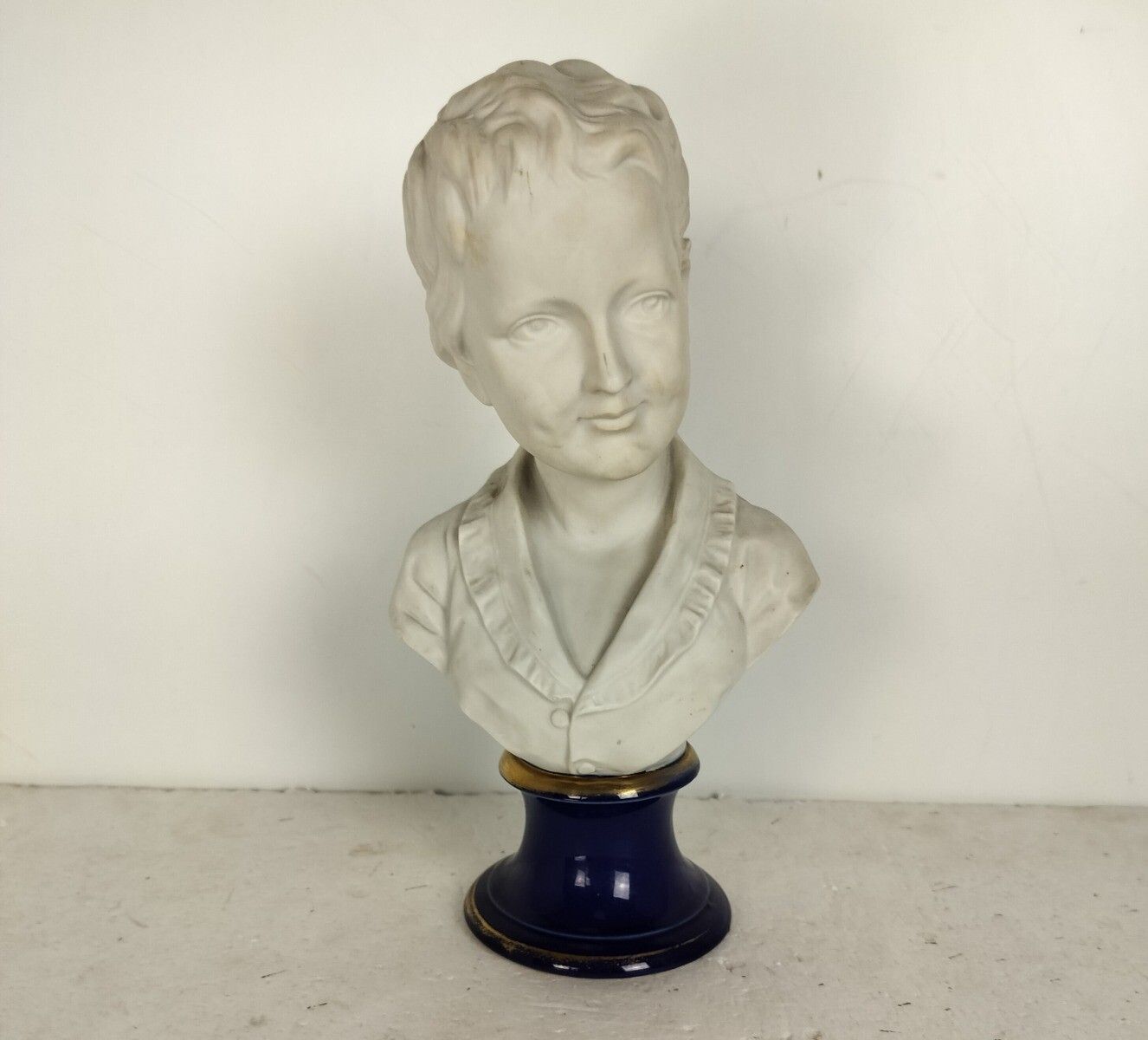 Porcelain Vintage Bust Of Child Of Josephine Signed Pucci Bisque Cobalt Blue Bas photo 65.0
