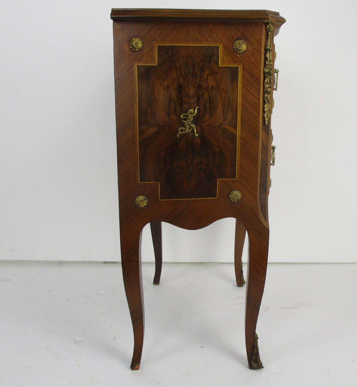 Gorgeous Marquetry  Chest Of Drawers Dresser Cabinet Wood Brass Trim Medallions photo Furniture
