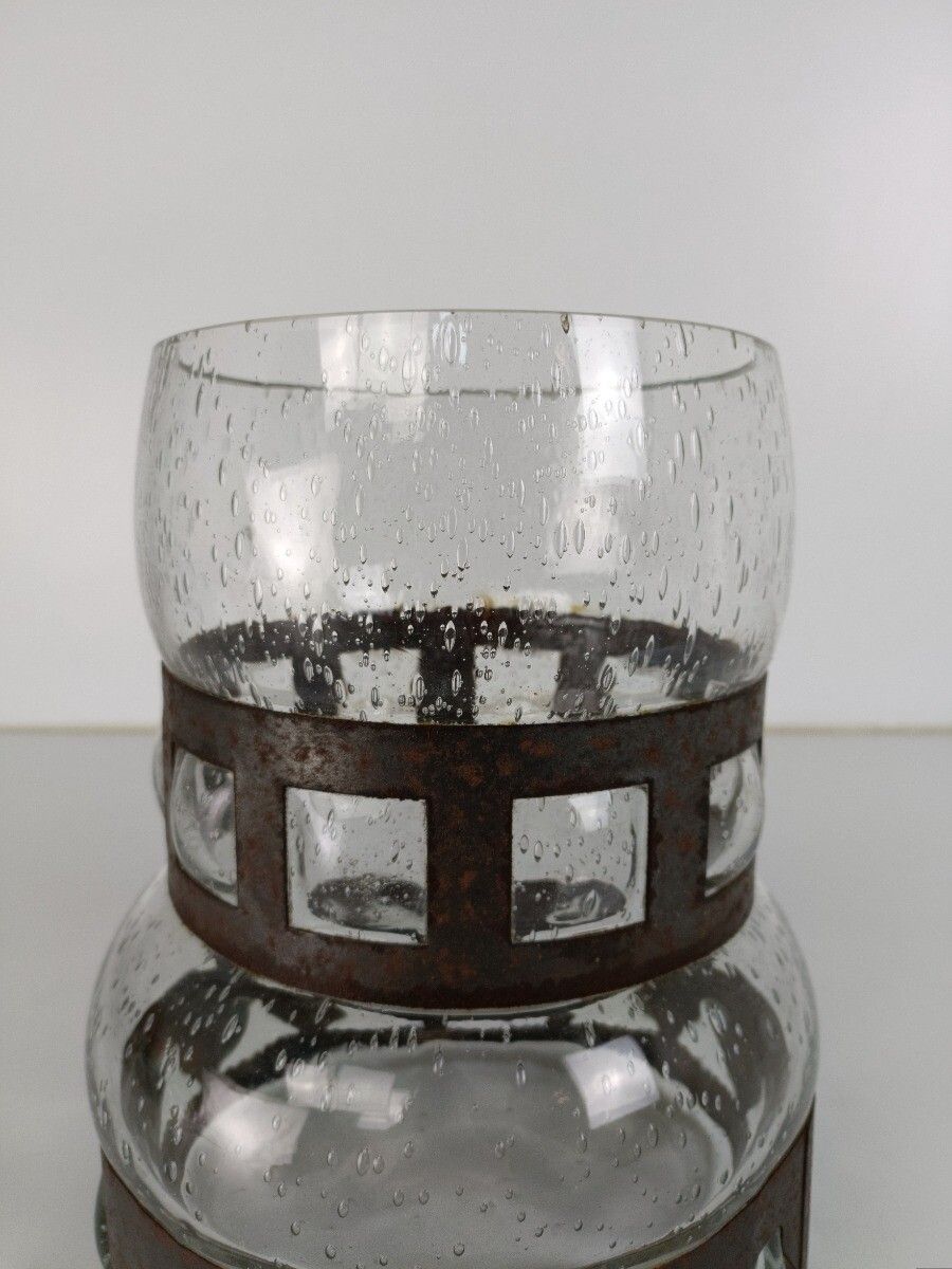 Vintage Clear Glass Vased Bubbled Hooped Iron Rims photo Home Decor