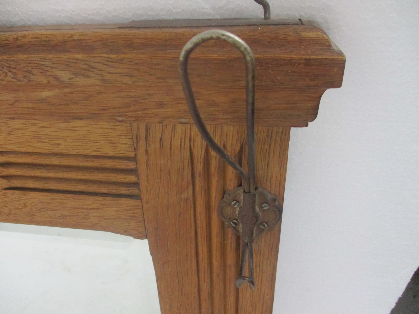 Antique Gorgeous Large Beveled Glass Mirror Hand Carved Wood Coat Rack Wow Hallw photo 223.0