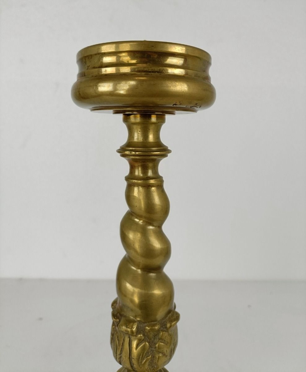 Gothic Large Candle Stick Candle Holder Brass Angel Faces Twisted Stem Ornate photo vinterior