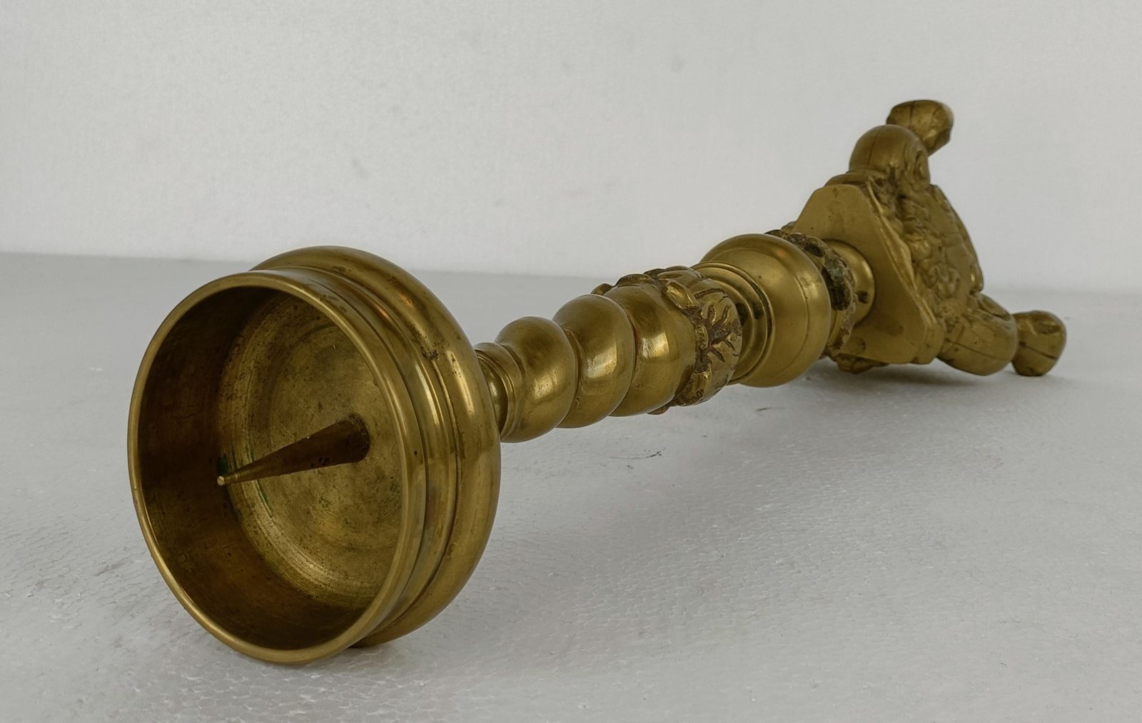 Gothic Large Candle Stick Candle Holder Brass Angel Faces Twisted Stem Ornate photo vintage