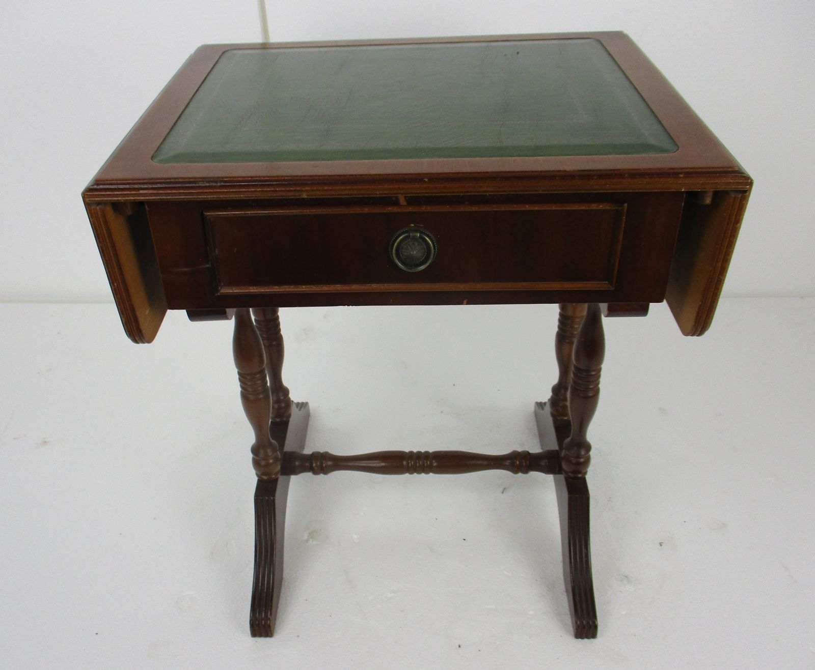 Antique Hallway Drop Gate Gaming Side Table Wood Faux Leather Country Style Gorg photo furniture