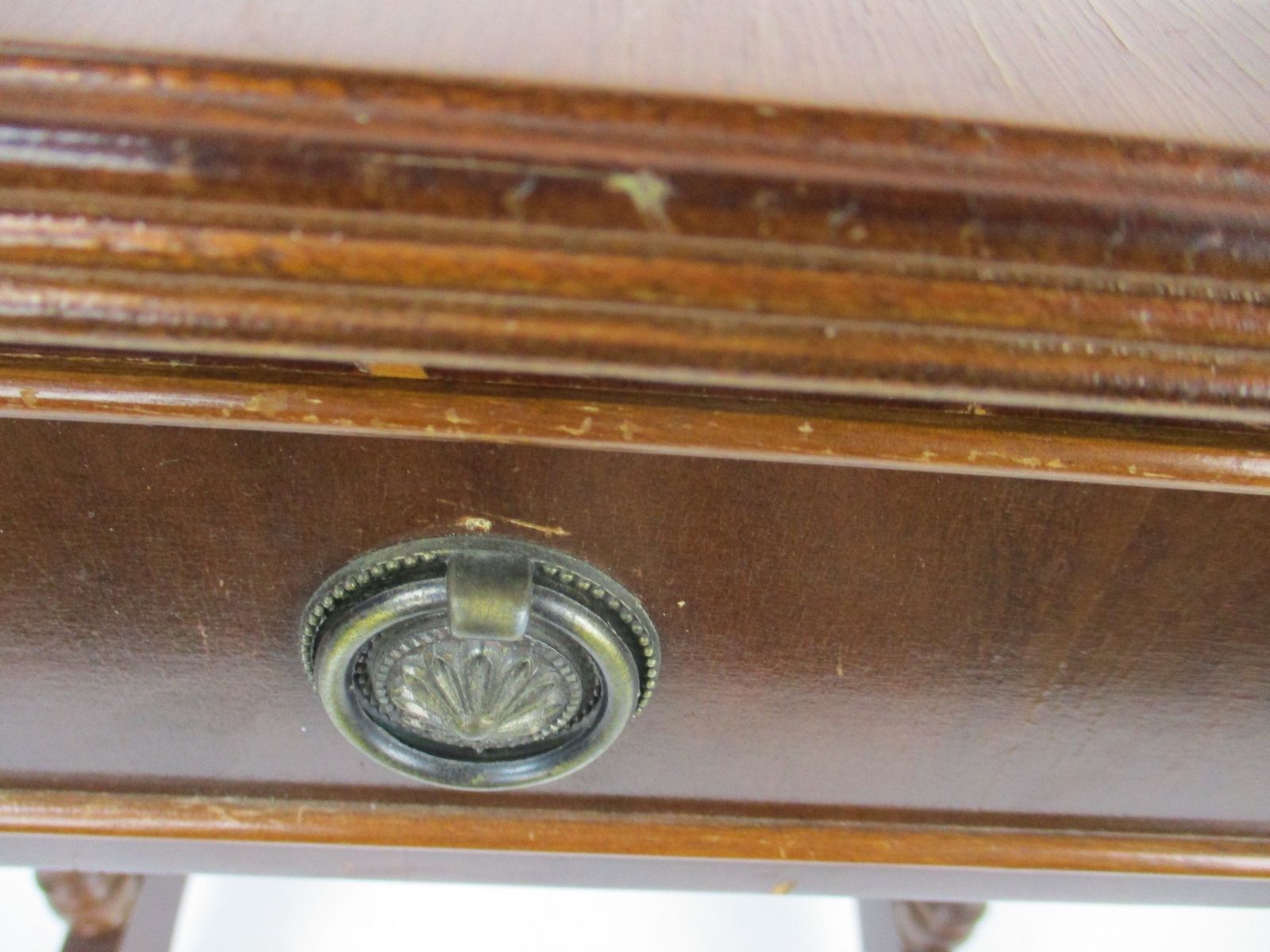 Antique Hallway Drop Gate Gaming Side Table Wood Faux Leather Country Style Gorg photo vinterior