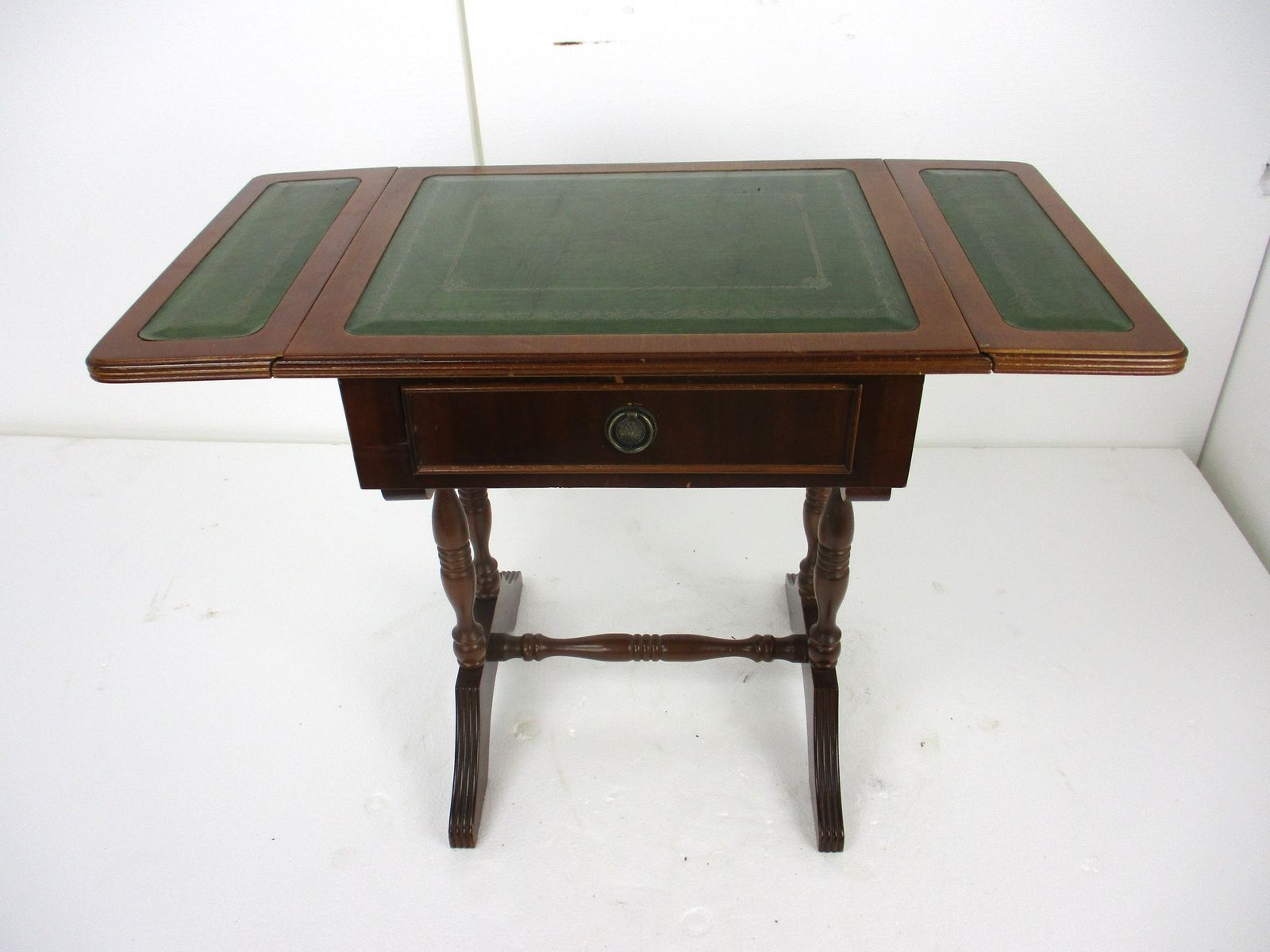 photo furniture Antique Hallway Drop Gate Gaming Side Table Wood Faux Leather Country Style Gorg