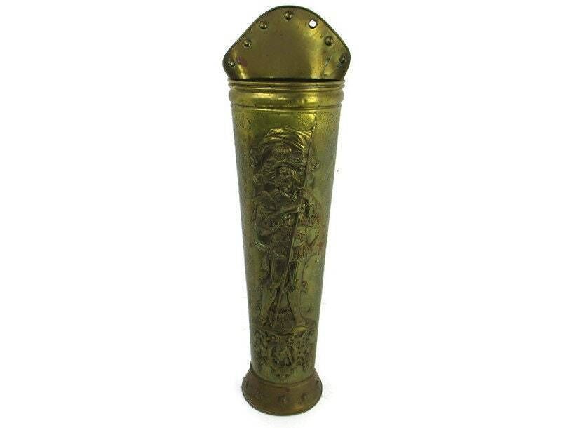 Umbrella Kane Stand Hammered Brass 40s Mid Century Modern French Knight Embossed