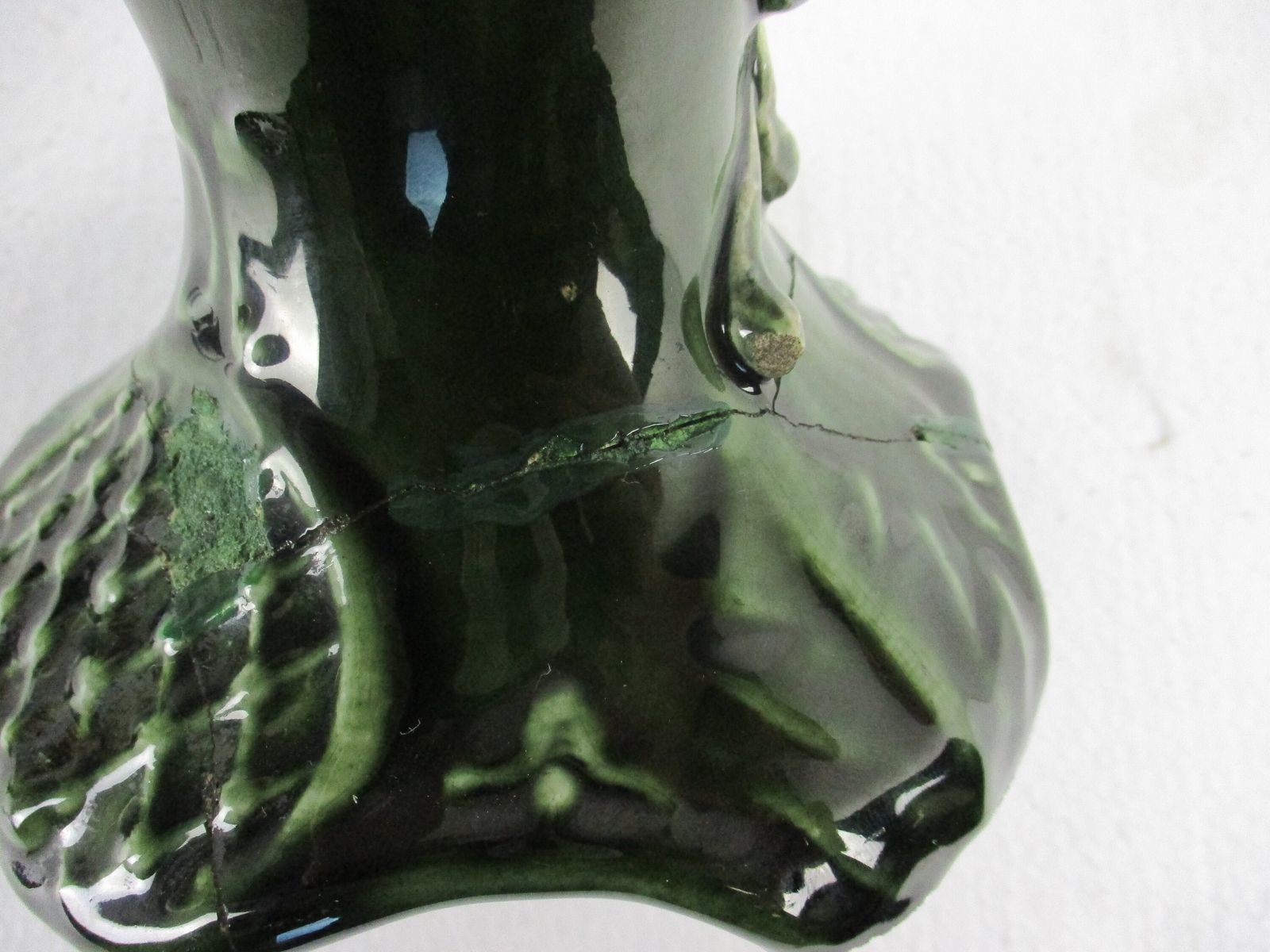 photo for sale Set Of 3 French Barbotine Majolica Vases Planters Centerpiece Pitchers Art Nouve