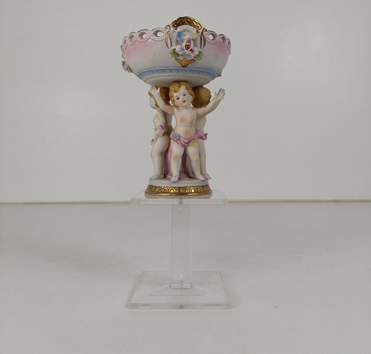 Porcelain Centerpiece Statue Basket 3 Lovely Children Carrying Basket Flowers VI photo furniture