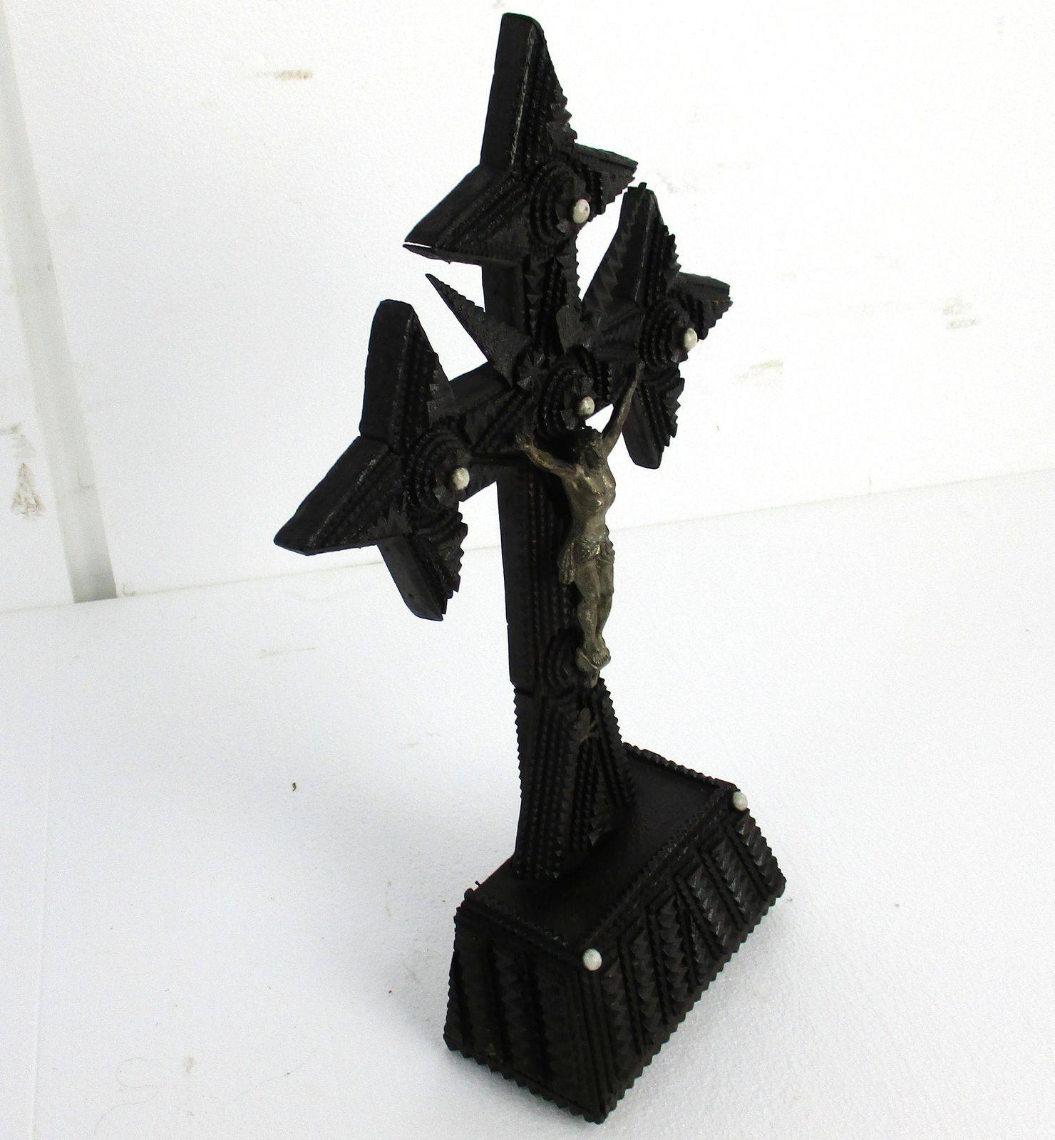 Altar Standing Crucifix Corpus Christi Hand Carved Wood Spelter Folk Art Beautif photo vinterior