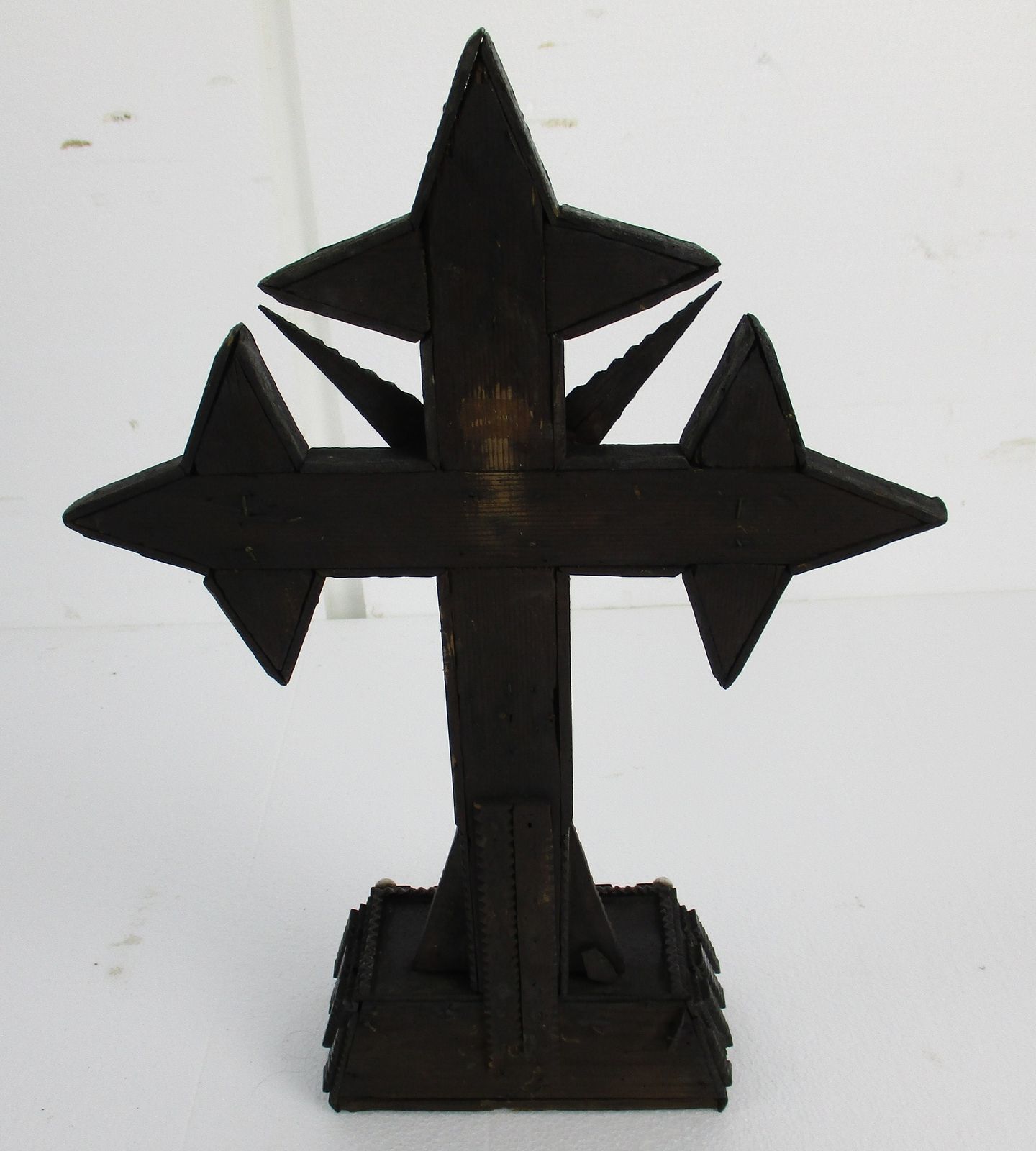 Altar Standing Crucifix Corpus Christi Hand Carved Wood Spelter Folk Art Beautif photo vintage