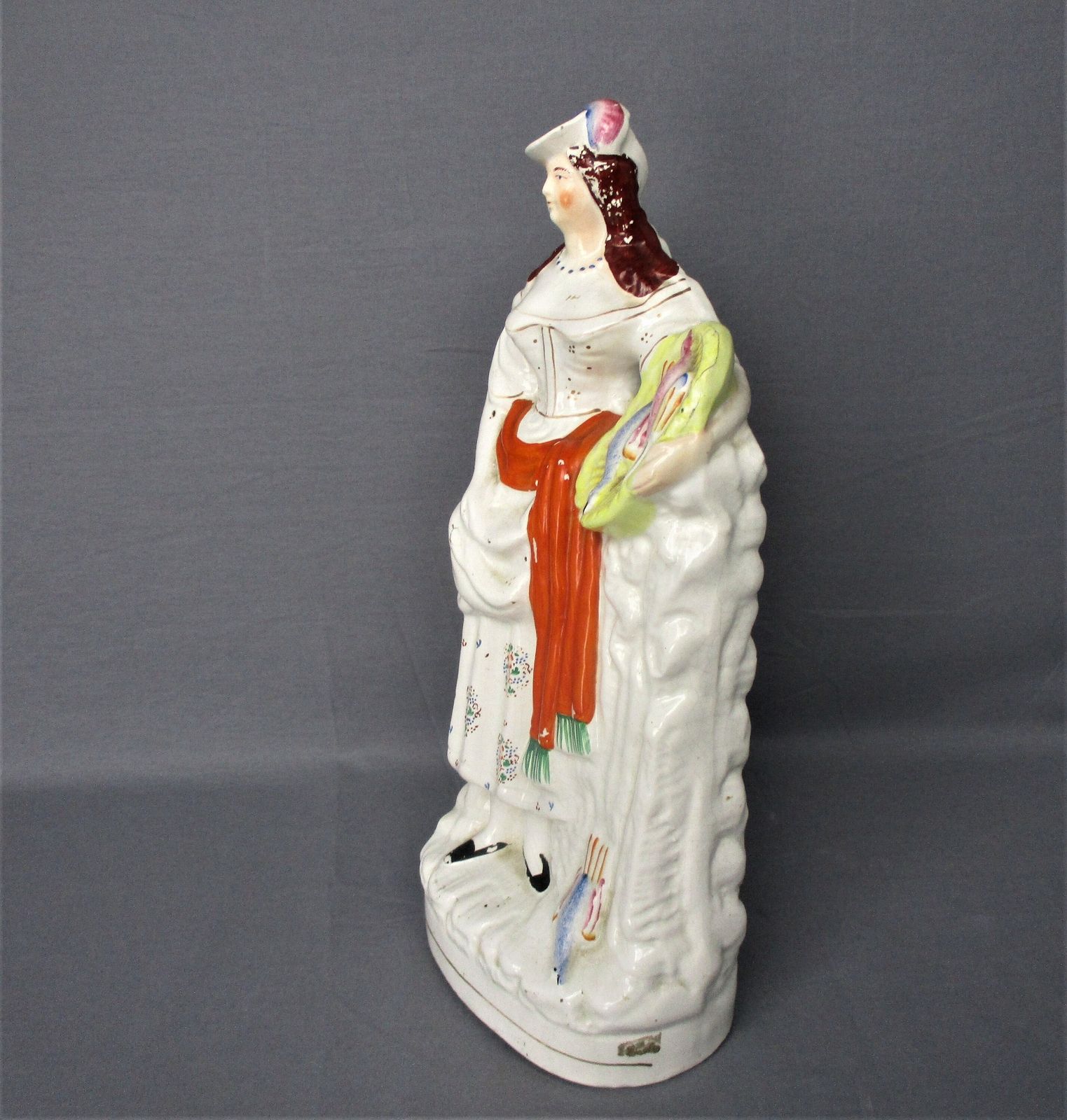 Staffordshire Earthenware Figurine Statue Lady Selling Pheasants Polychrome Anti photo buy