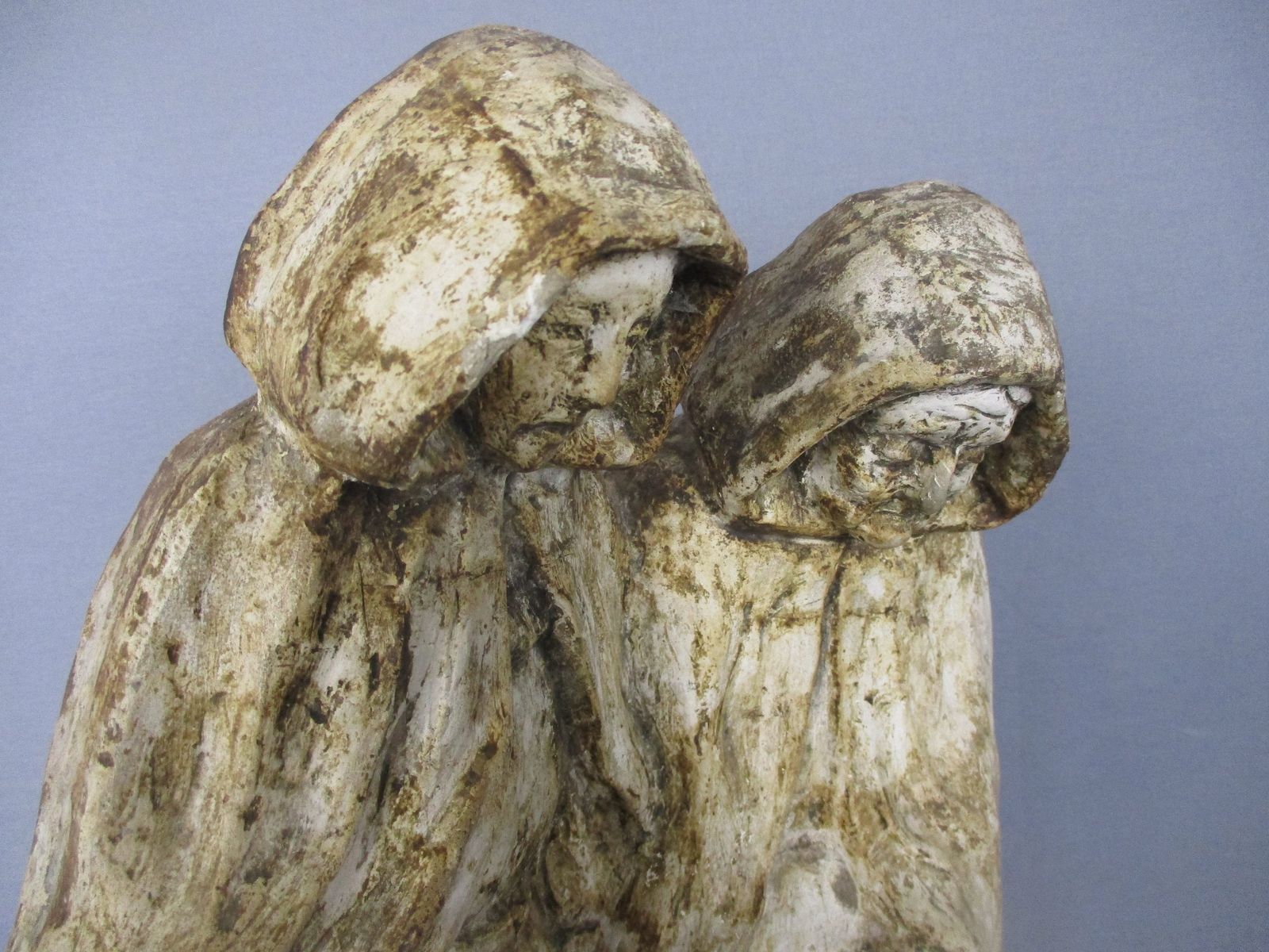 Statue Sculpture Two Old Ladies Wearing Cloaks Taking A Walk Females Art Work Go