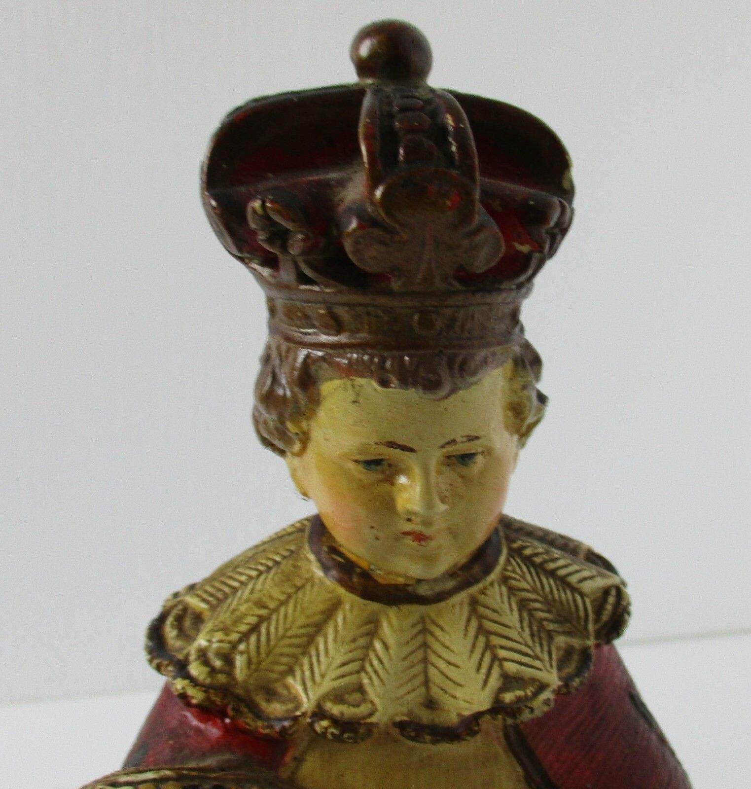 Statue Infant Of Prague Infant Jesus Santo Nino Plaster Lovely Antique 12.59" photo for sale