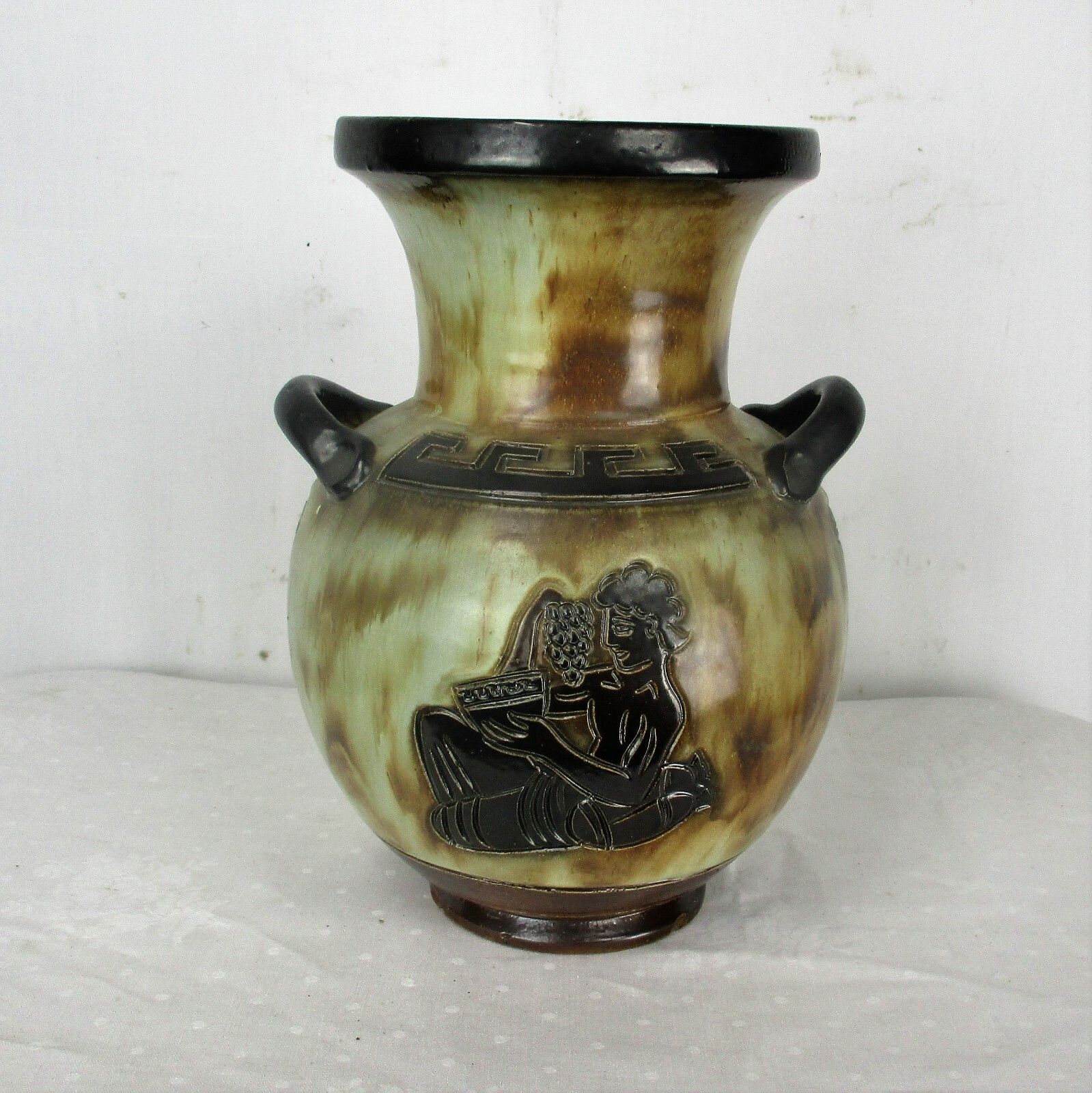 Art Deco Revival Vase Marked Guerin 3 Handles Greek Mythology Stoneware  12.20" photo for sale