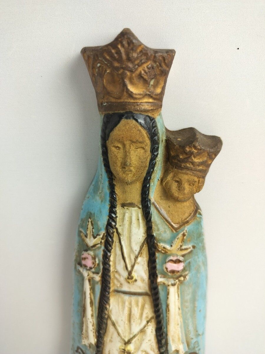 Roger Guerin Gres Bouffioulx 1950s Plaster Statue Wall Hanging Virgin Mary Infan photo furniture