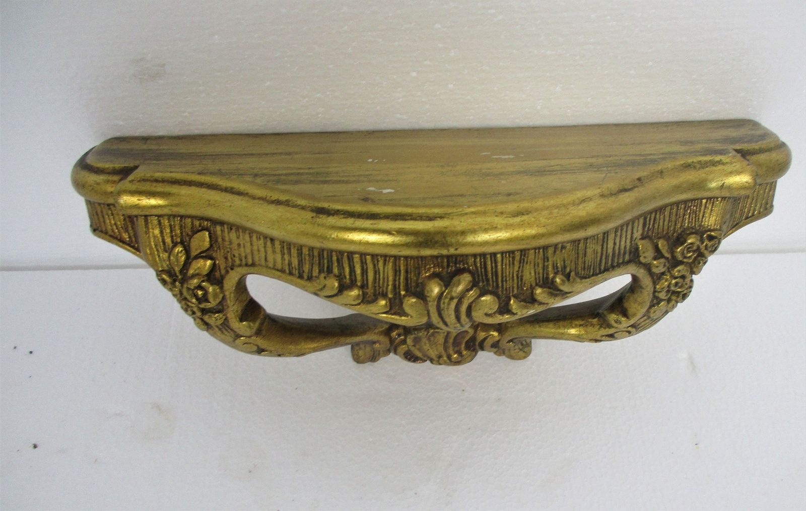 Ornate Wall Mounted Console Mirror Hollywood Regency Gold Gilded Plaster On Wood photo vinterior