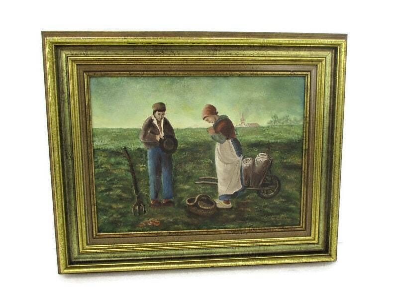 Painting The Angelus After Jean Francois Millet Ave Maria Praying Farmers Framed