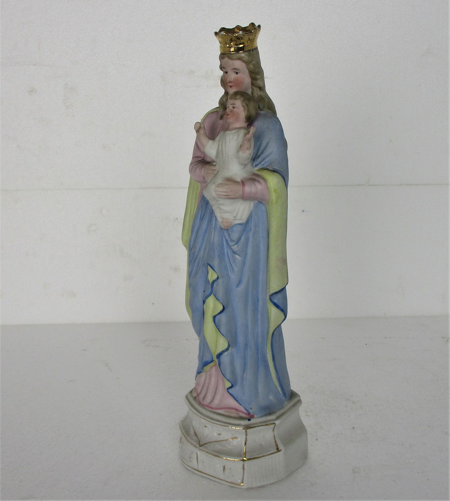 French Antique 1900 Bisque Porcelain Statue Virgin Mary Madonna Polychrome 12&Qu photo Art