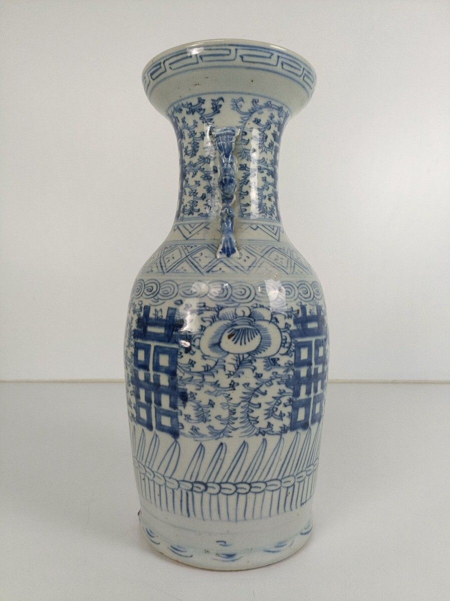 Antique 19th Century Happiness Vase Urn Ginger Jar Wedding Bliss Blue White Ch photo buy