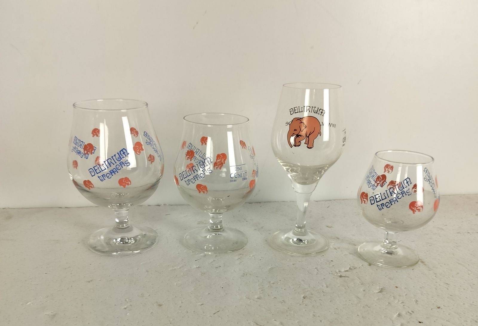 4 Different Beer Glasses Belgium Delirium Tremens Pink Elephants Collector