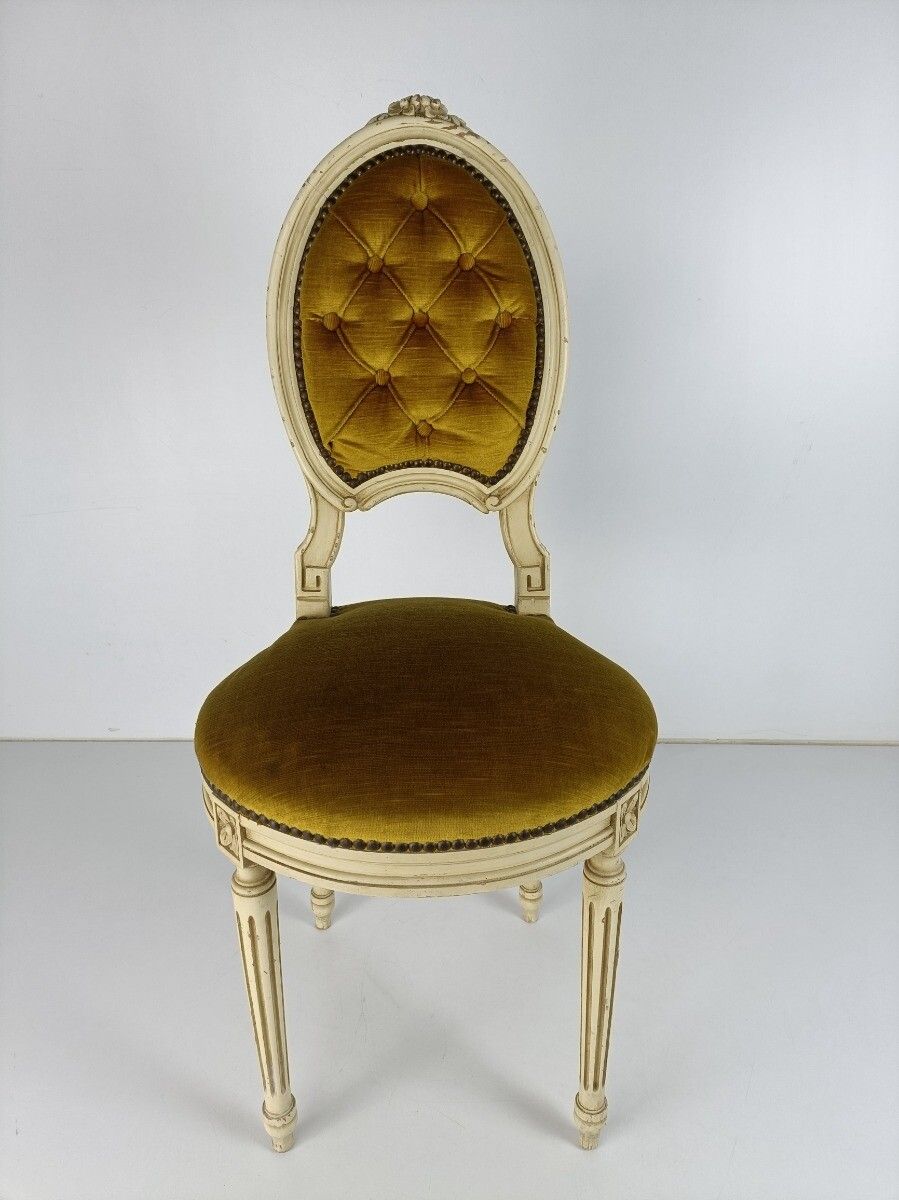 Parlor Chair French Provincial Hobnails Fabric Ornate Carved Wood Vintage photo 283.0