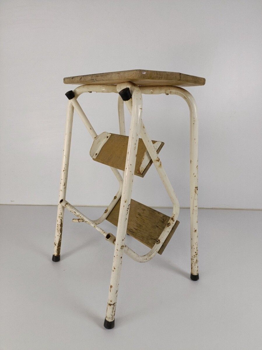 Mid Century Step Ladder Iron Fold Out Steps Kitchen Library Funky Decorative Pla photo buy