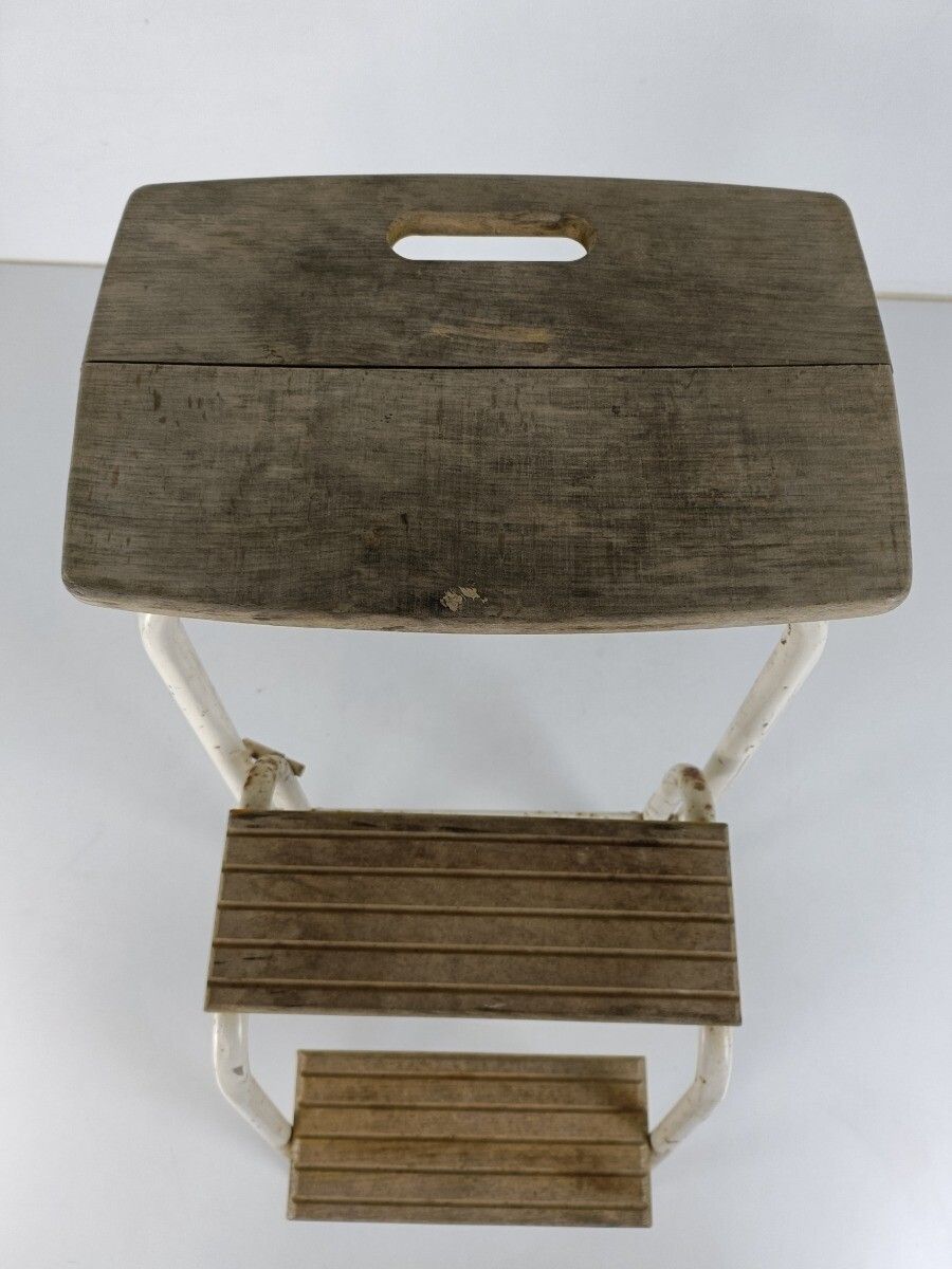 photo furniture Mid Century Step Ladder Iron Fold Out Steps Kitchen Library Funky Decorative Pla
