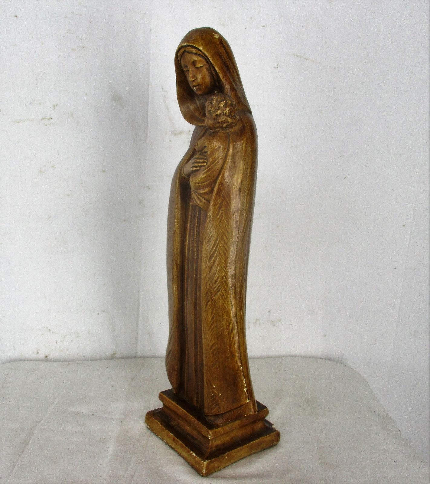 Statue Virgin Mary Our Lady Madonna Statue Infant Child Signed Salvatore Melani photo vinterior