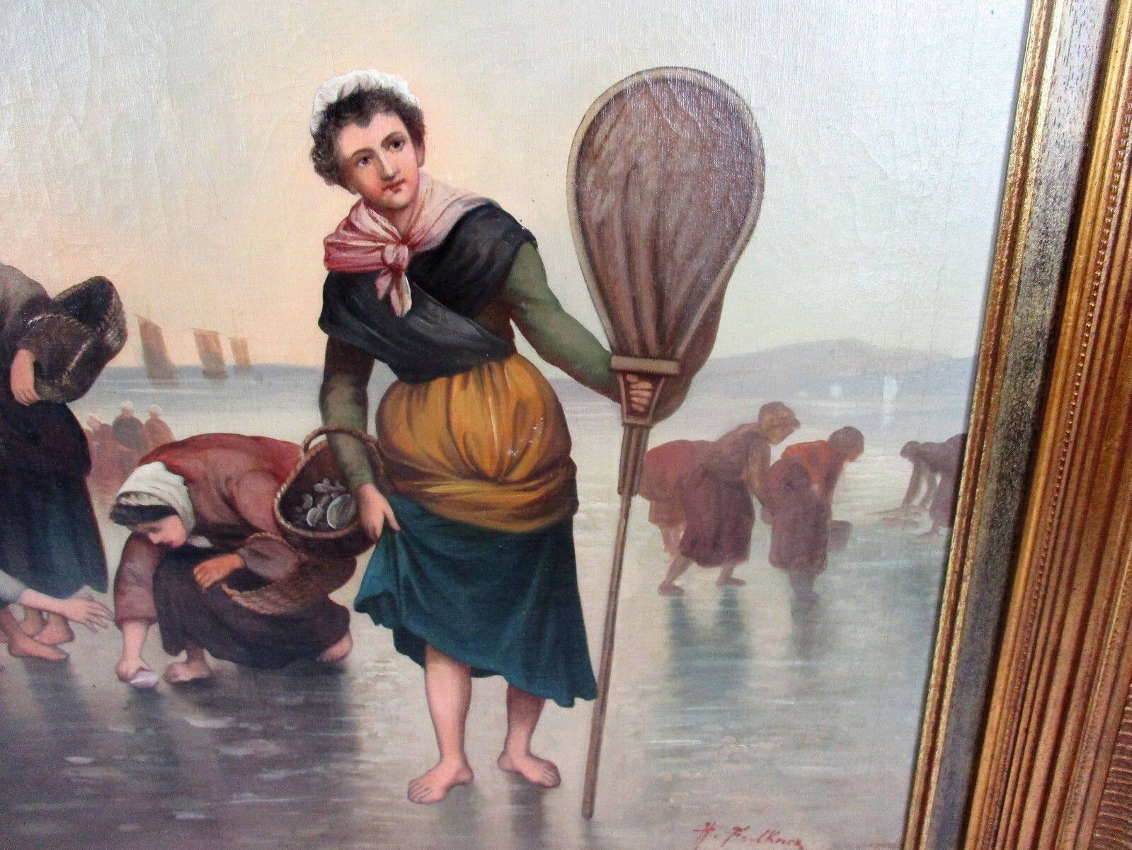 Pair Ornate Framed Wood Plaster Panels Fisher Women Goodbye Looking For Oysters photo buy