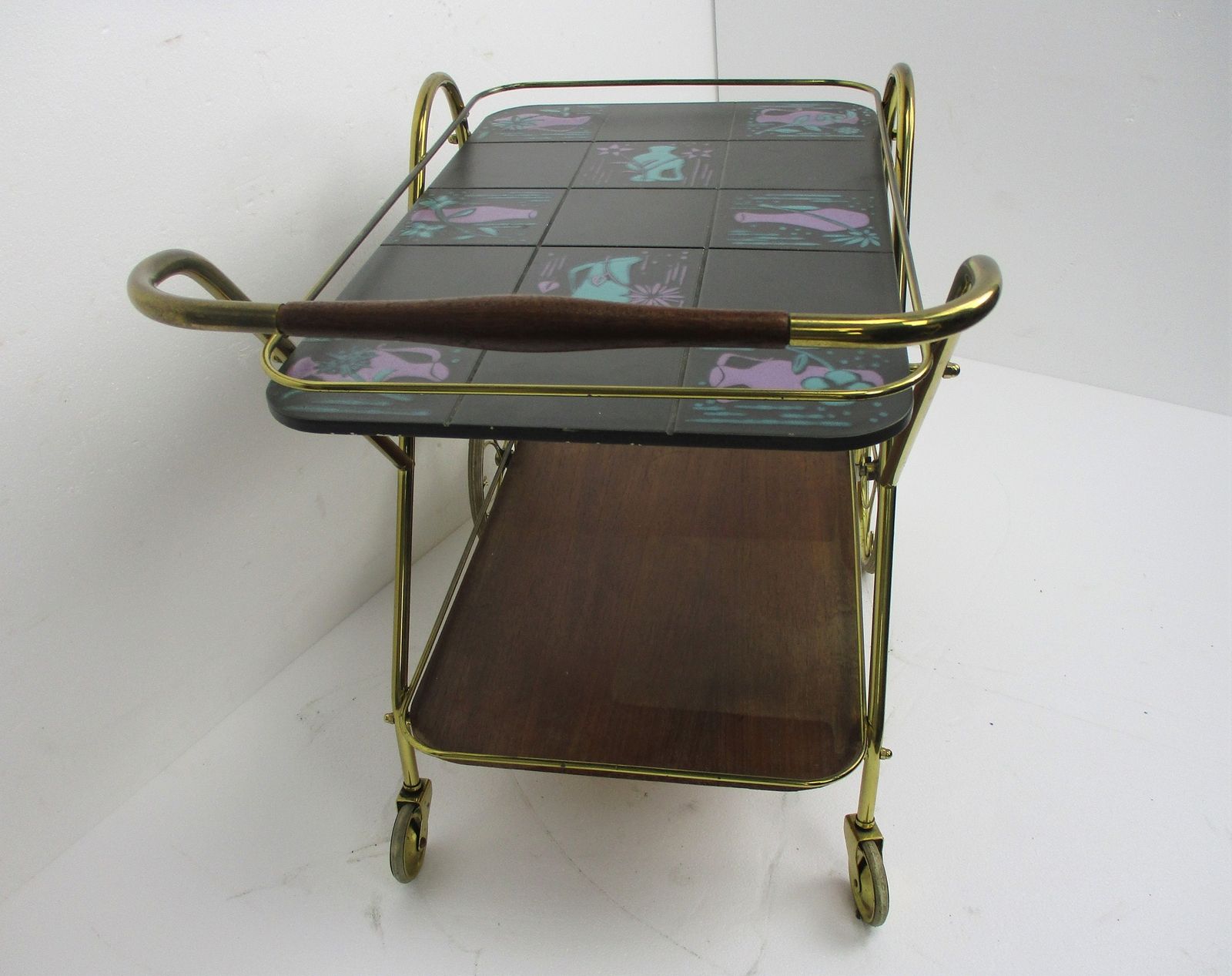 Mid Century Modernist Brass Bar Trolley Cart Era Josef Frank Svenskt Style Tile photo furniture
