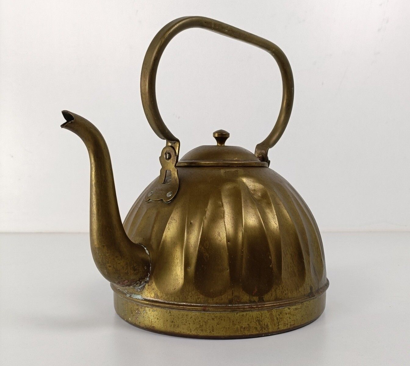 Antique Brass Tea Coffee Water  Kettle,  Funky Rare Marked Jimas France photo for sale