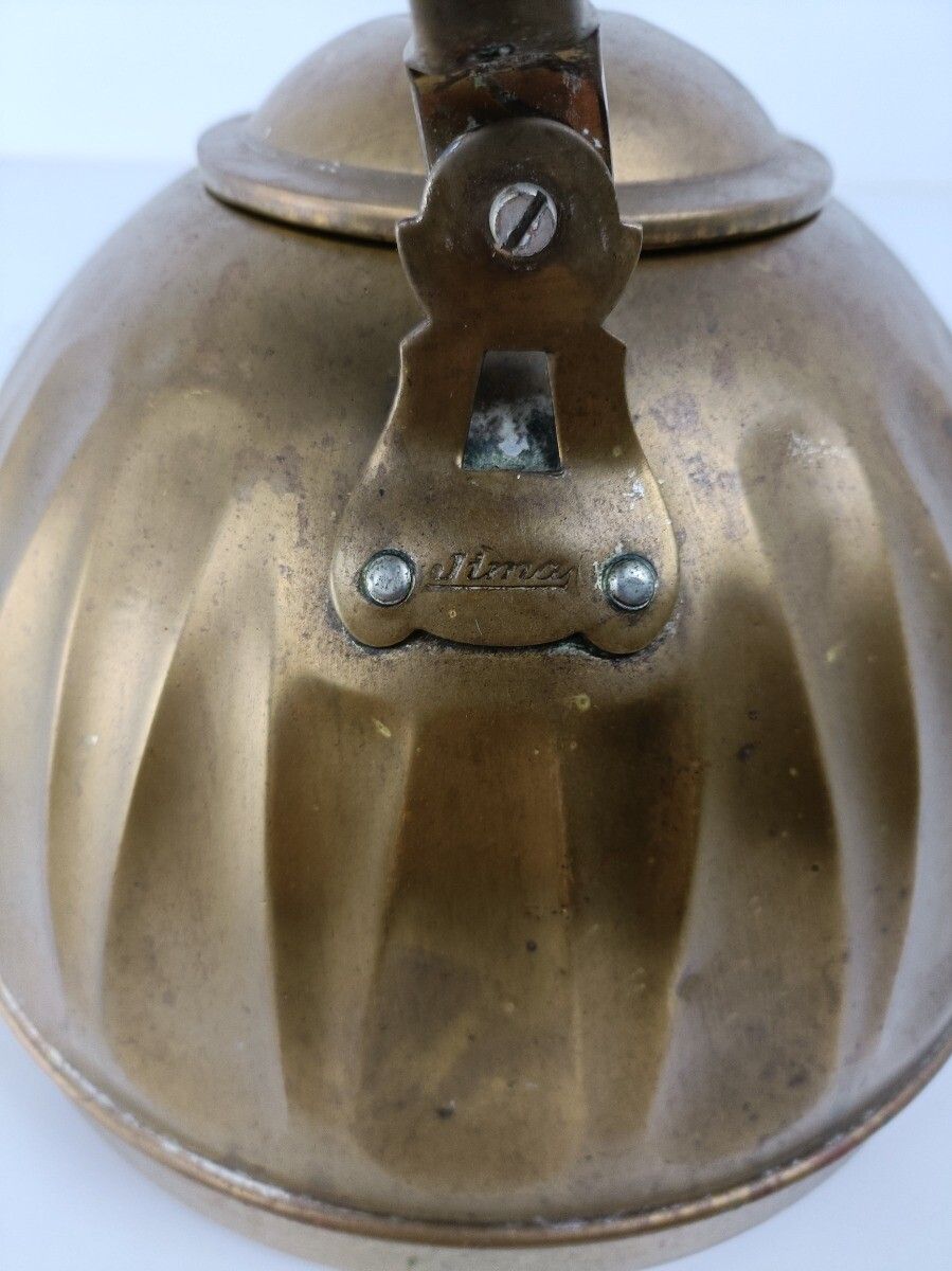 Antique Brass Tea Coffee Water  Kettle,  Funky Rare Marked Jimas France photo vinterior