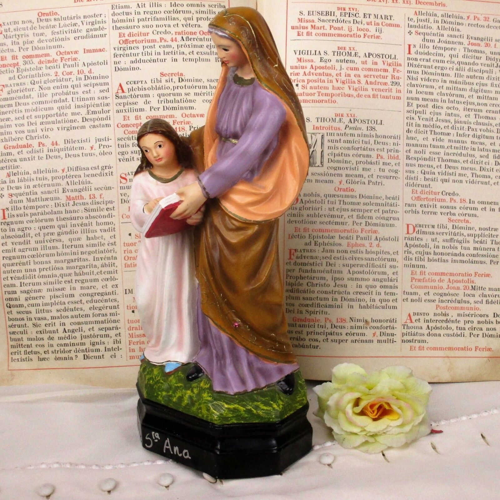 Statue Saint Anne Virgin Mary As A Child Reading Old Testament Glass Eyes Htf photo Art