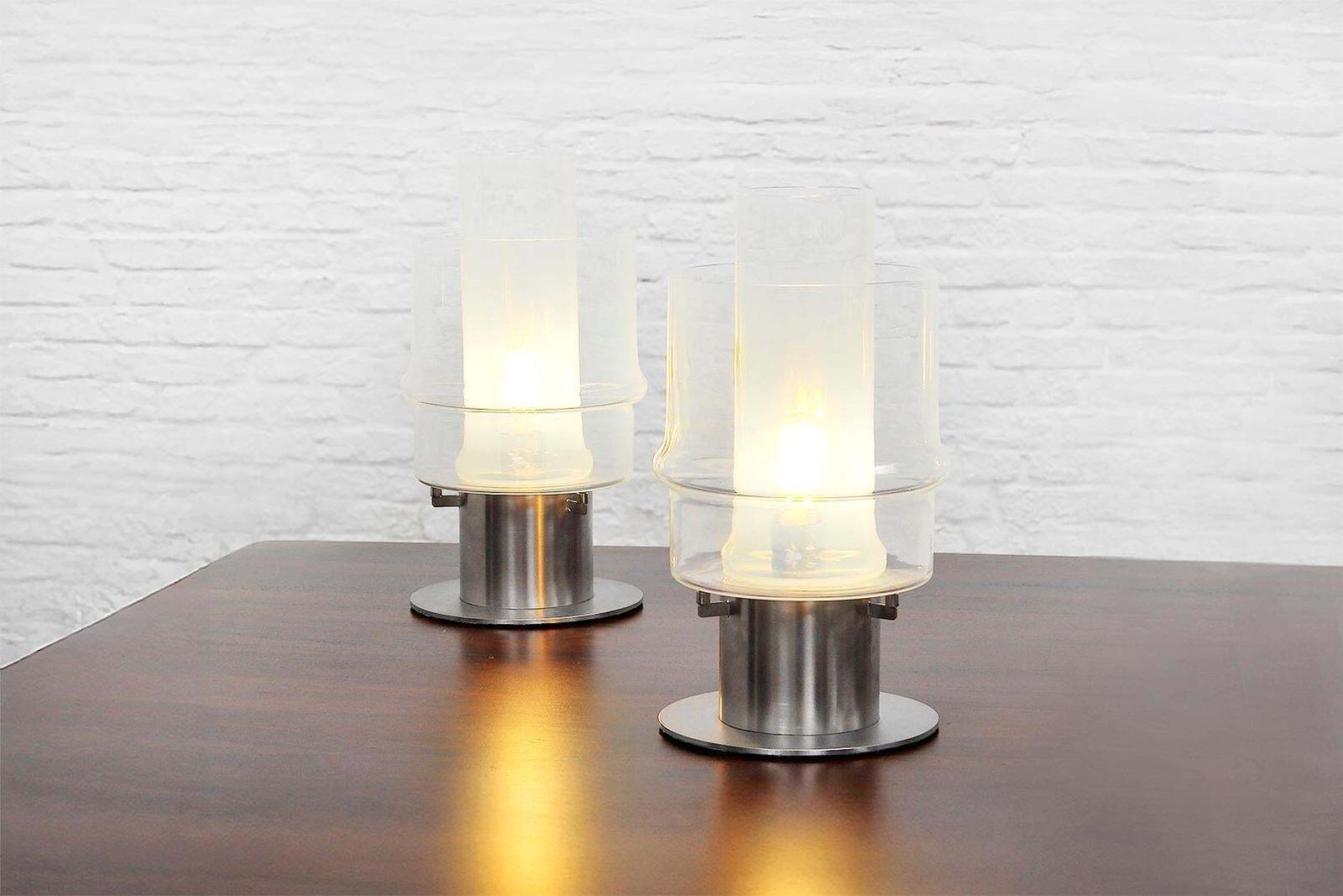 Lighting Pair Of Modernist Murano Table Lamps By Carlo Nason For Mazzega, Italy 1970's photo